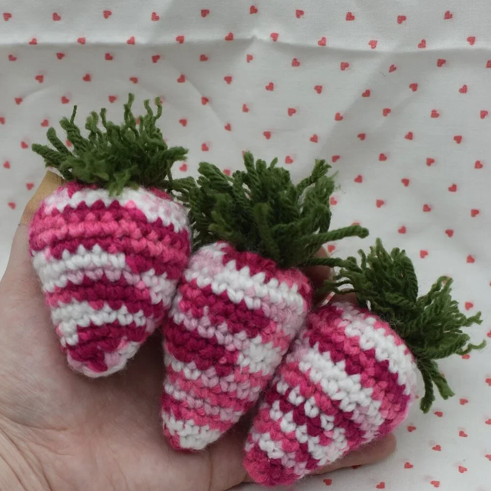 Crochet Catnip Strawberry Cat Toys Set of Three HAND CRAFTED